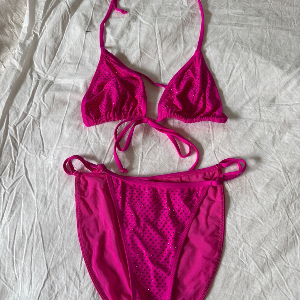 Good American Fuchsia bedazzled bikini